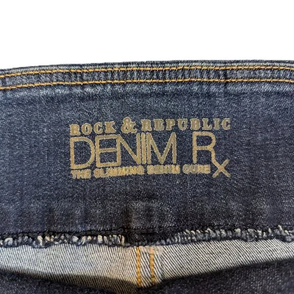 Rock & Republic Jeans Fever Pull On Dark Medium Wash Mid Rise Skinny Size 10 - Picture 5 of 11